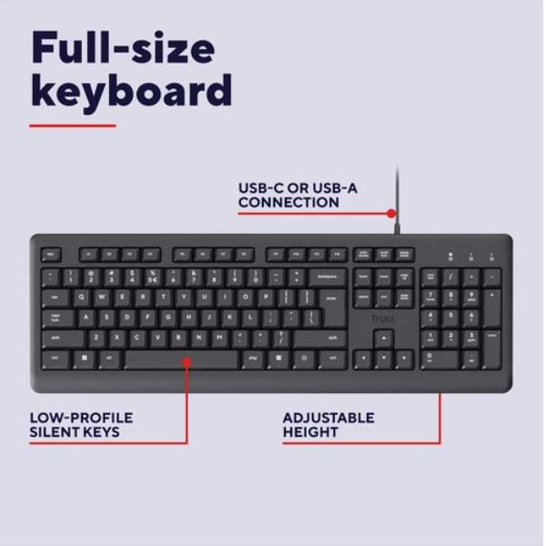 Tastiera Trust TK-150 Silent USB Layout UK Nero per Ufficio - immagine 2