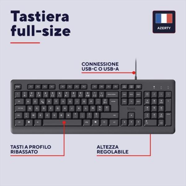 Tastiera Trust TK-150 USB Silent Layout IT Nero per Ufficio - immagine 3
