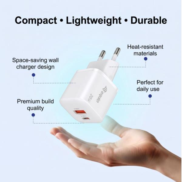 Caricabatterie da Parete EQUIP 2 Porte 20W GaN USB PD per Smartphone - SKU: 245526 - Immagine 2