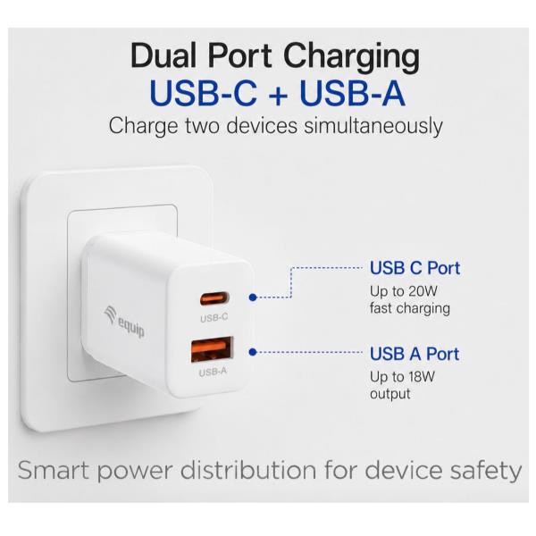 Caricabatterie da Parete EQUIP 2 Porte 20W GaN USB PD per Smartphone - SKU: 245526 - Immagine 5