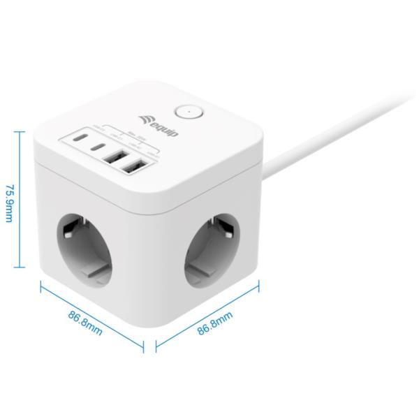Multiprese EQUIP Power Cube 3 Prese con Interruttore, Cavo 2 m, Bianco - SKU: 245557 - Immagine 2
