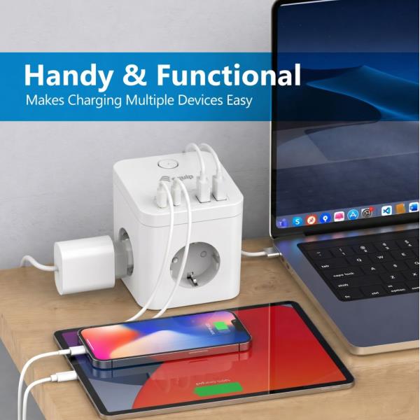 Multiprese EQUIP Power Cube 3 Prese con Interruttore, Cavo 2 m, Bianco - SKU: 245557 - Immagine 6