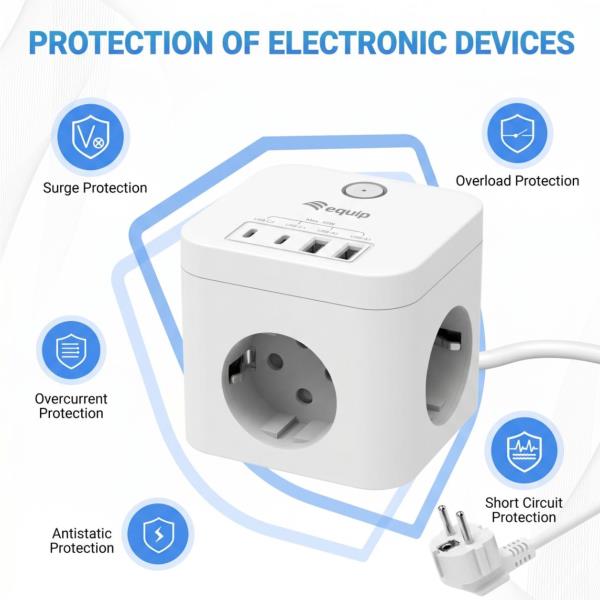 Multiprese EQUIP Power Cube 3 Prese con Interruttore, Cavo 2 m, Bianco - SKU: 245557 - Immagine 8