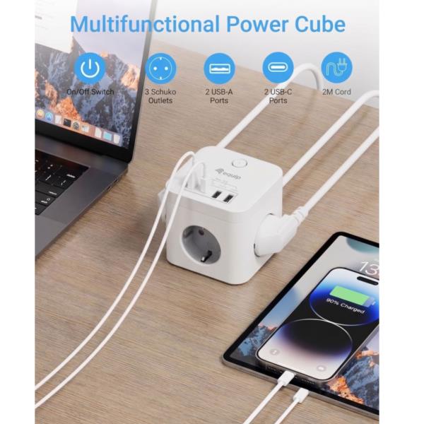 Multiprese EQUIP Power Cube 3 Prese con Interruttore, Cavo 2 m, Bianco - SKU: 245557 - Immagine 9