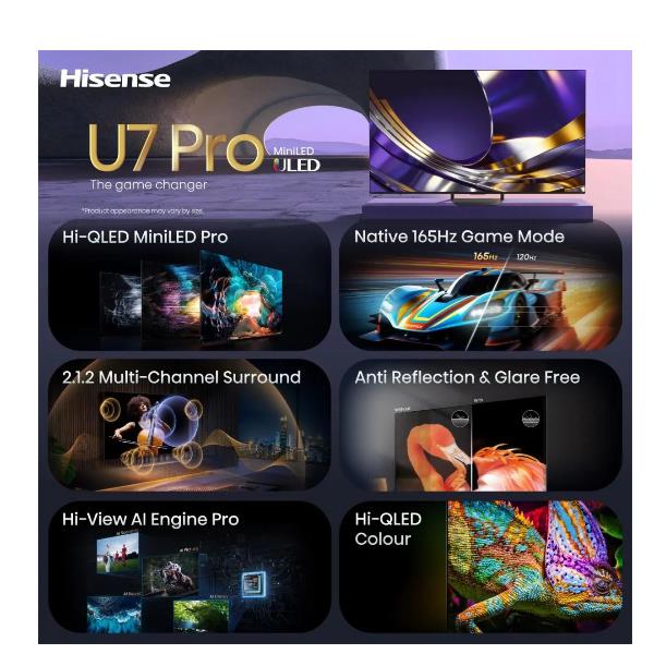 TV Hisense 55 U7S Pro Mini LED 4K UHD Smart VIDAA 165Hz - SKU: 55U7S-PRO - Immagine 12