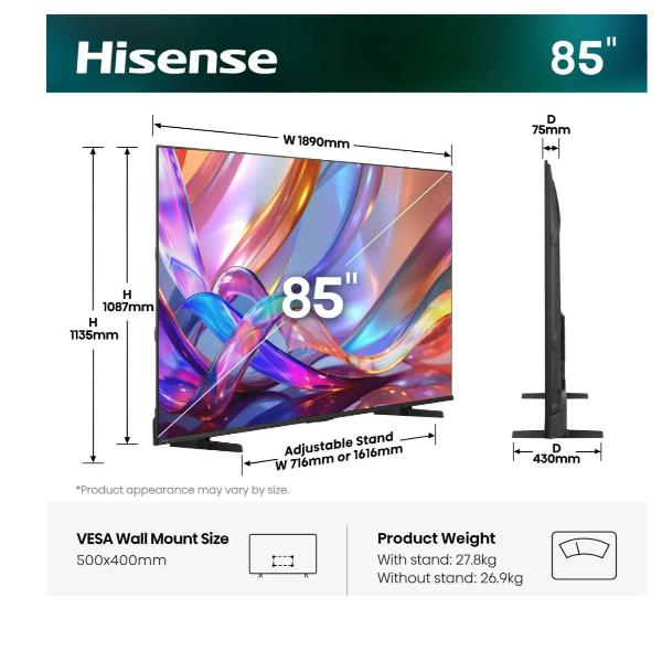 TV Hisense 85E79S QLED 4K Ultra HD Smart VIDAA 60Hz - SKU: 85E79S
