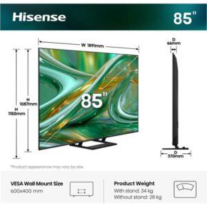 TV Hisense 85E8S Mini LED 4K 144Hz Smart VIDAA 85 Pollici - SKU: 85E8S