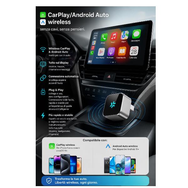 Celly CARPLAY2IN1 - Adattatore Wireless Carplay & Android Auto 2in1 - Caricabatterie - immagine 4