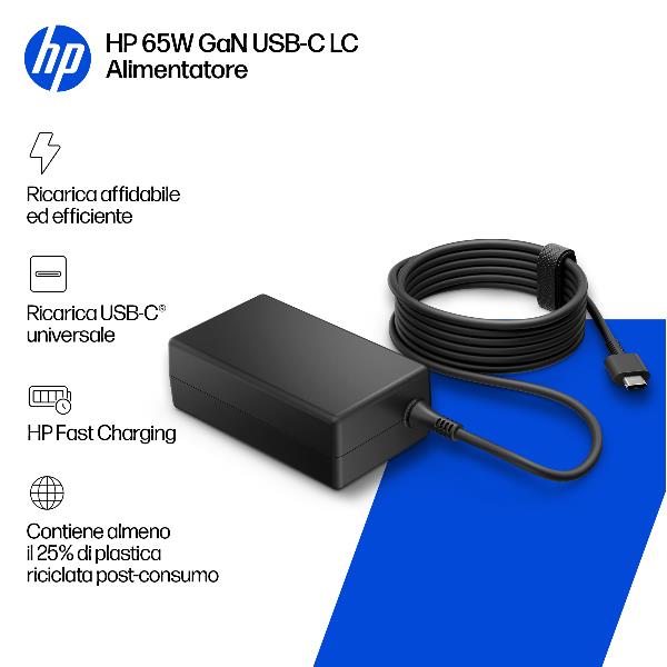 HP Inc Alimentatore HP 65W GaN USB-C LC - Accessori Notebook - immagine 4
