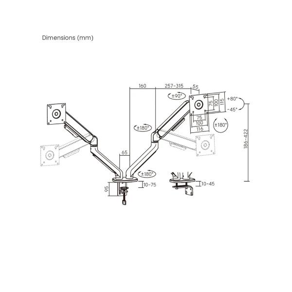 Braccio da Tavolo ITB Solution 2 Monitor 3 Snodi fino a 32 10 kg - SKU: RO11.55.0001 - Immagine 2