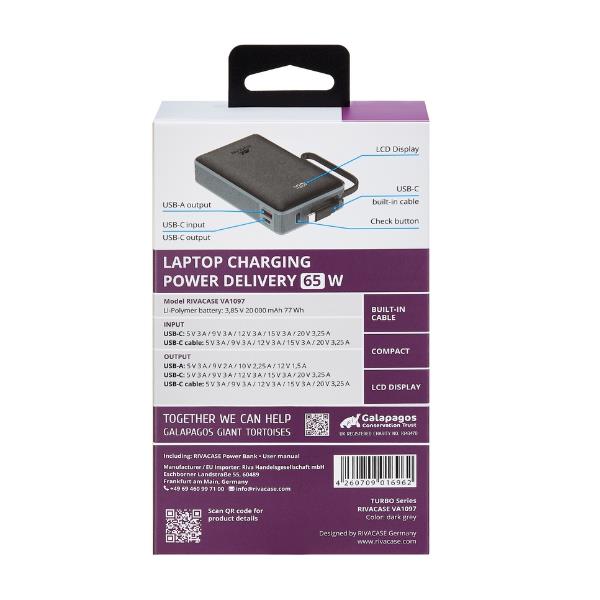 Power Bank Rivacase VA1097 65W Ricarica Rapida Compatta 335g - immagine 8
