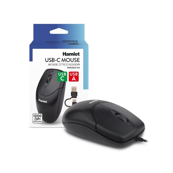 Mouse Hamlet USB-C e USB-A 1000 DPI Nero - SKU: XMICEU2-CA - Immagine 3