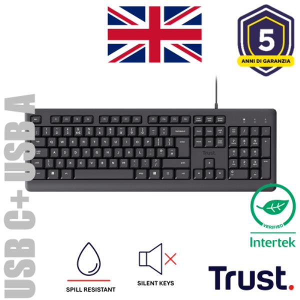 Tastiera Trust Primo Cablata Resistente agli Sversamenti Layout Italiano