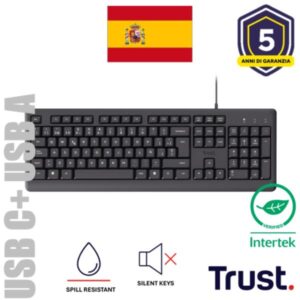 Tastiera Trust TK-150 Silent USB Layout Spagnolo Nero