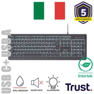 Tastiera Trust PRIMO ILLUMINATED KEYBOARD IT USB Nero Retroilluminata