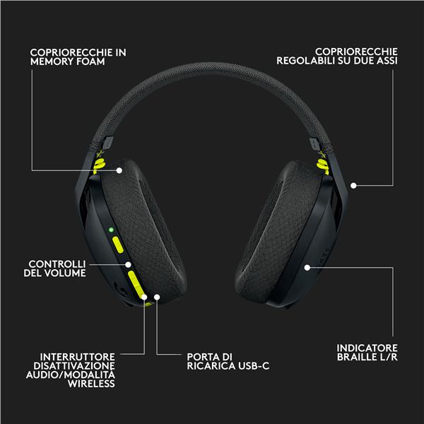 Cuffie Gaming Logitech G435 LIGHTSPEED Wireless Nero - immagine 19