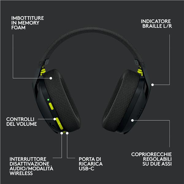 Cuffie Gaming Logitech G435 LIGHTSPEED Wireless Nero - immagine 6