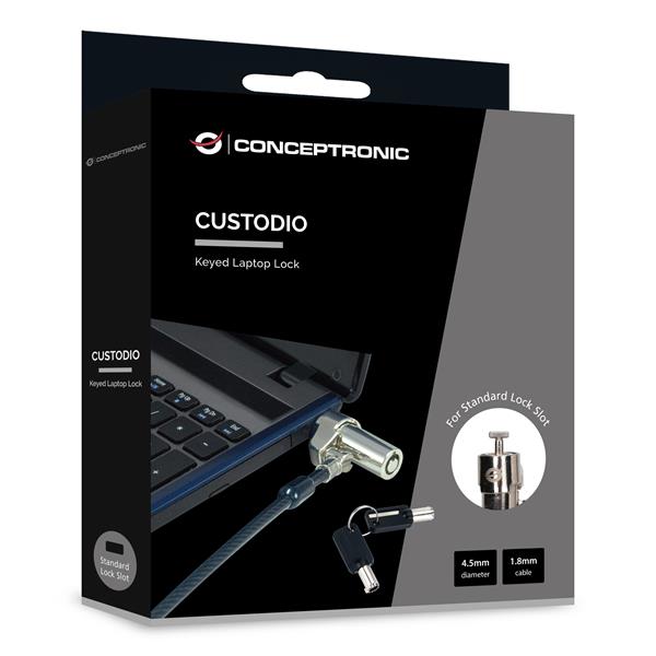 Cavo di Sicurezza Conceptronic a Chiave per Notebook 1,8m Acciaio - SKU: CUSTODIO02BSM - Immagine 2