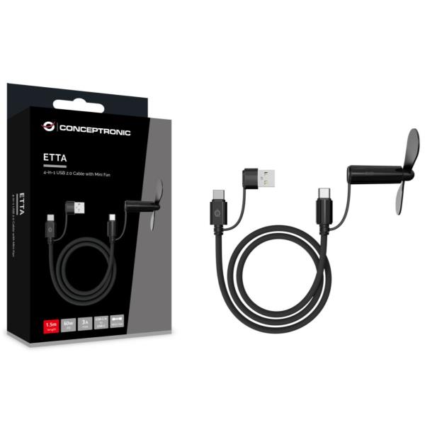 Cavo USB-C a USB-C Conceptronic 4-in-1 con Mini Ventola, 1,5m - SKU: ETTA11B15 - Immagine 4