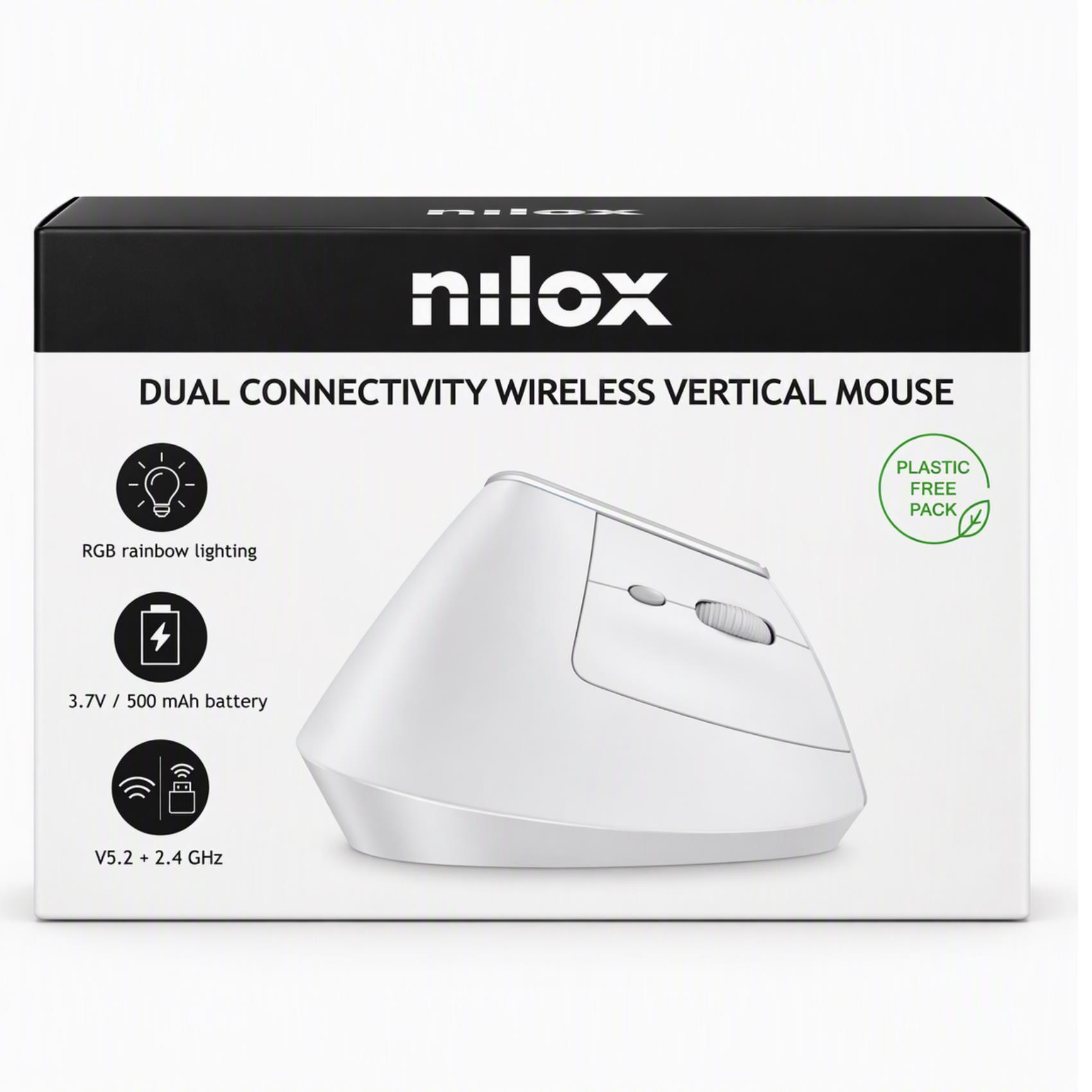 Mouse Wireless Verticale Nilox Tech Dual Bluetooth Ricaricabile 1600 DPI Bianco - immagine 2