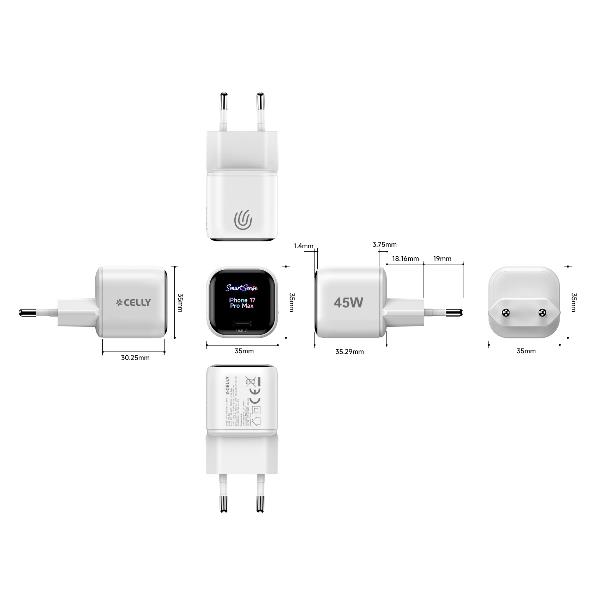 Caricabatterie da Rete Celly TCSCREENEO1C45W 45W USB-C Power Delivery con Display - SKU: TCSCREENEO1C45W - Immagine 8