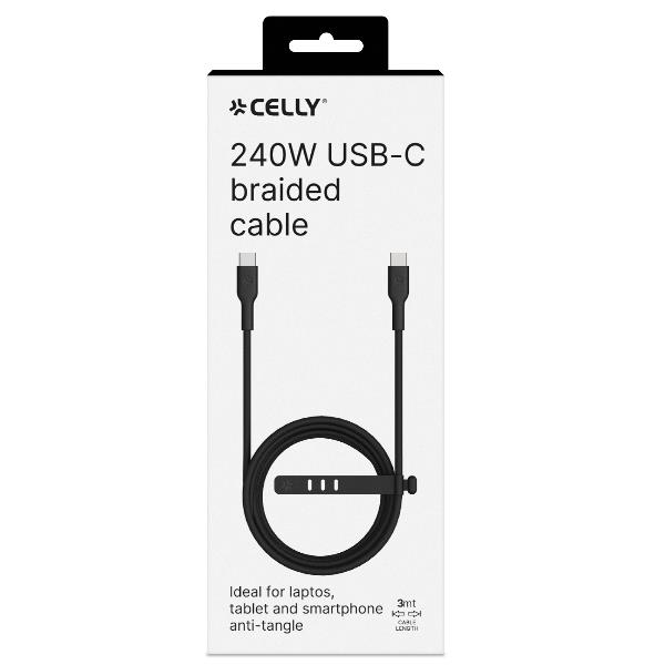 Celly USBCSILBR240W3M - Premium Braided USB-C Cable with 240W Fast Charging and Reinforced Connectors - Cavi - immagine 2