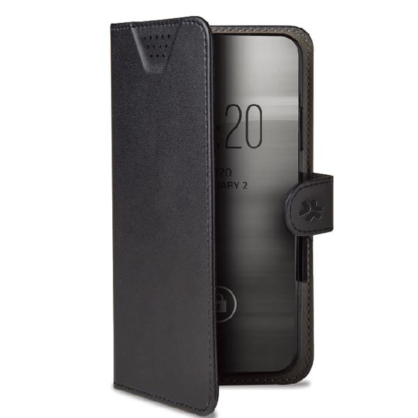 Celly WALLY ONE - Custodia universale a libro colore nero con fissaggio e sistema rotazione 360° compatibile con tutti gli smartphone da 6.0" a 6.9" - Custodie
