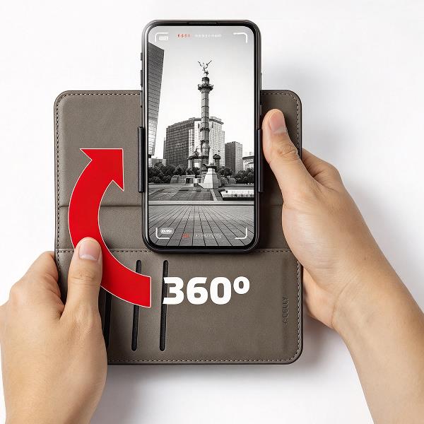Celly WALLY ONE - Custodia universale a libro colore nero con fissaggio e sistema rotazione 360° compatibile con tutti gli smartphone da 6.0" a 6.9" - Custodie - immagine 2