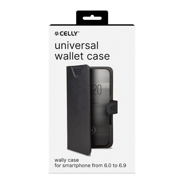 Celly WALLY ONE - Custodia universale a libro colore nero con fissaggio e sistema rotazione 360° compatibile con tutti gli smartphone da 6.0" a 6.9" - Custodie - immagine 4