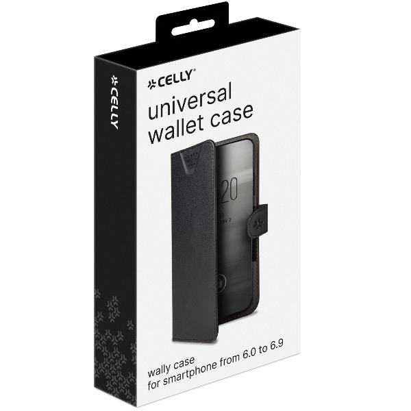 Celly WALLY ONE - Custodia universale a libro colore nero con fissaggio e sistema rotazione 360° compatibile con tutti gli smartphone da 6.0" a 6.9" - Custodie - immagine 6